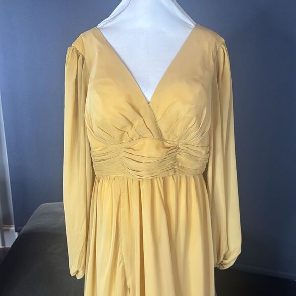 Women’s Full Length Long Sleeve Chiffon V-Neck Formal Dress Corset Back Size 16 - Picture 2 of 12